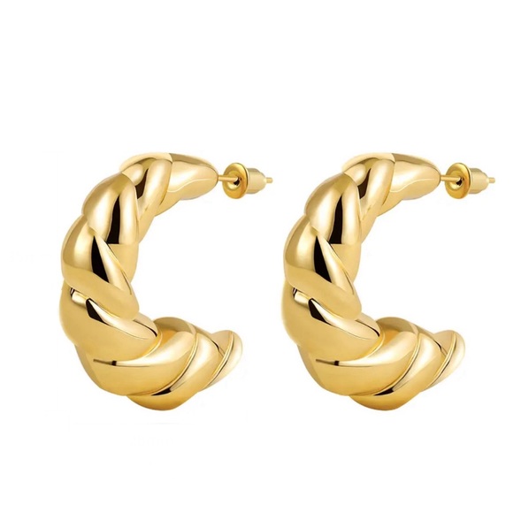 18K Gold Plated Chunky Hoop Earrings - Picture 1 of 2